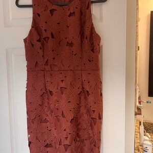 Astr Orange Red Embellished Sheath Midi Dress
